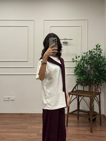 Verona Şal Bağlama Detay Mürdüm Takım