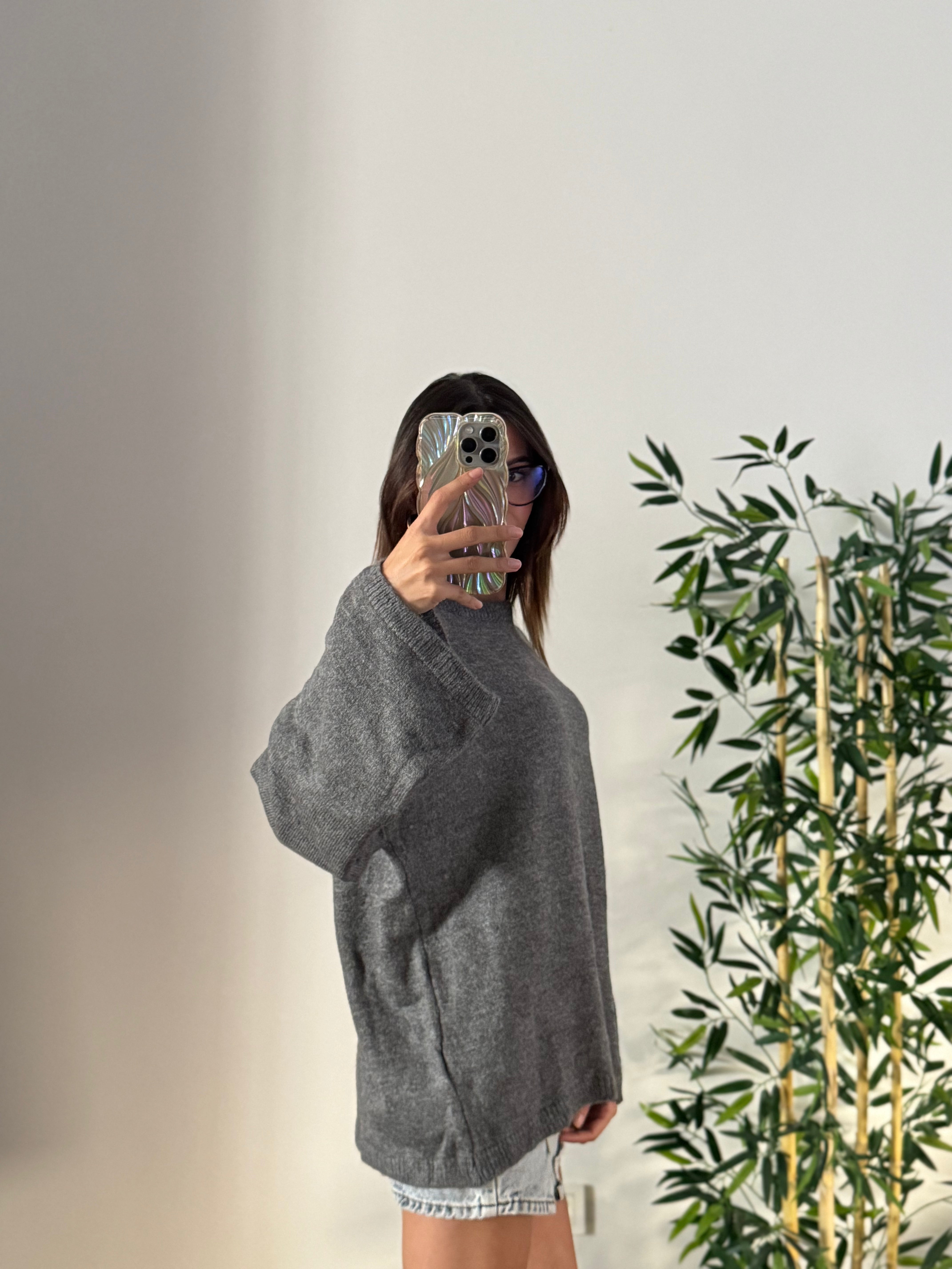 Oversize Bisiklet Yaka Pinterest Gri Kazak