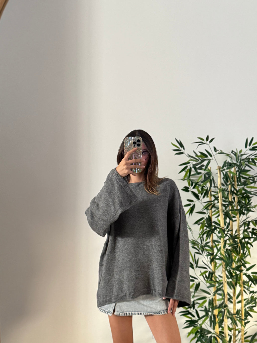Oversize Bisiklet Yaka Pinterest Gri Kazak