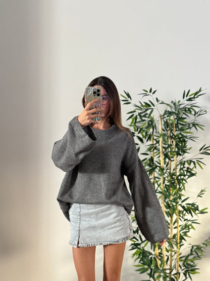 Oversize Bisiklet Yaka Pinterest Gri Kazak