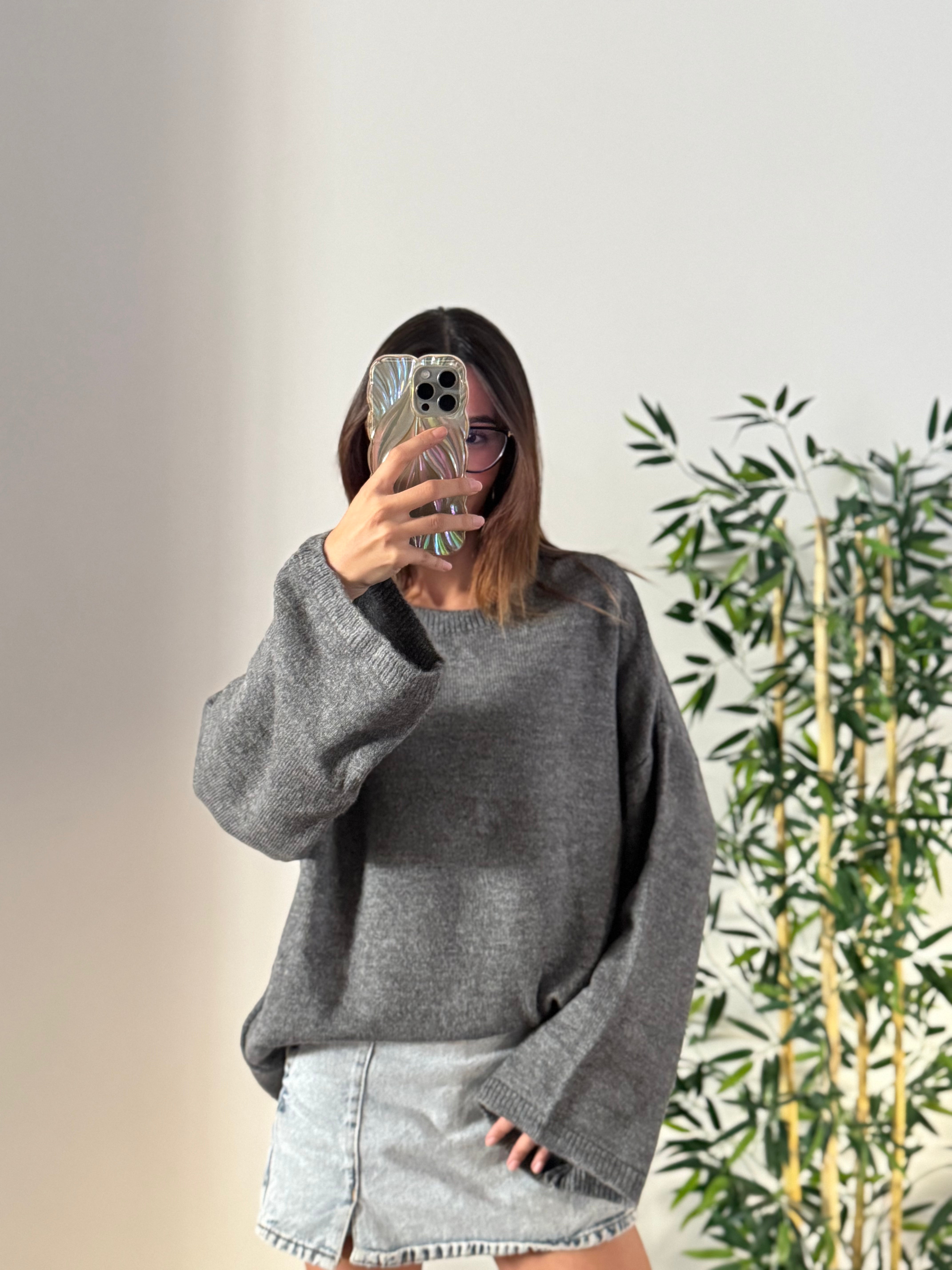 Oversize Bisiklet Yaka Pinterest Gri Kazak