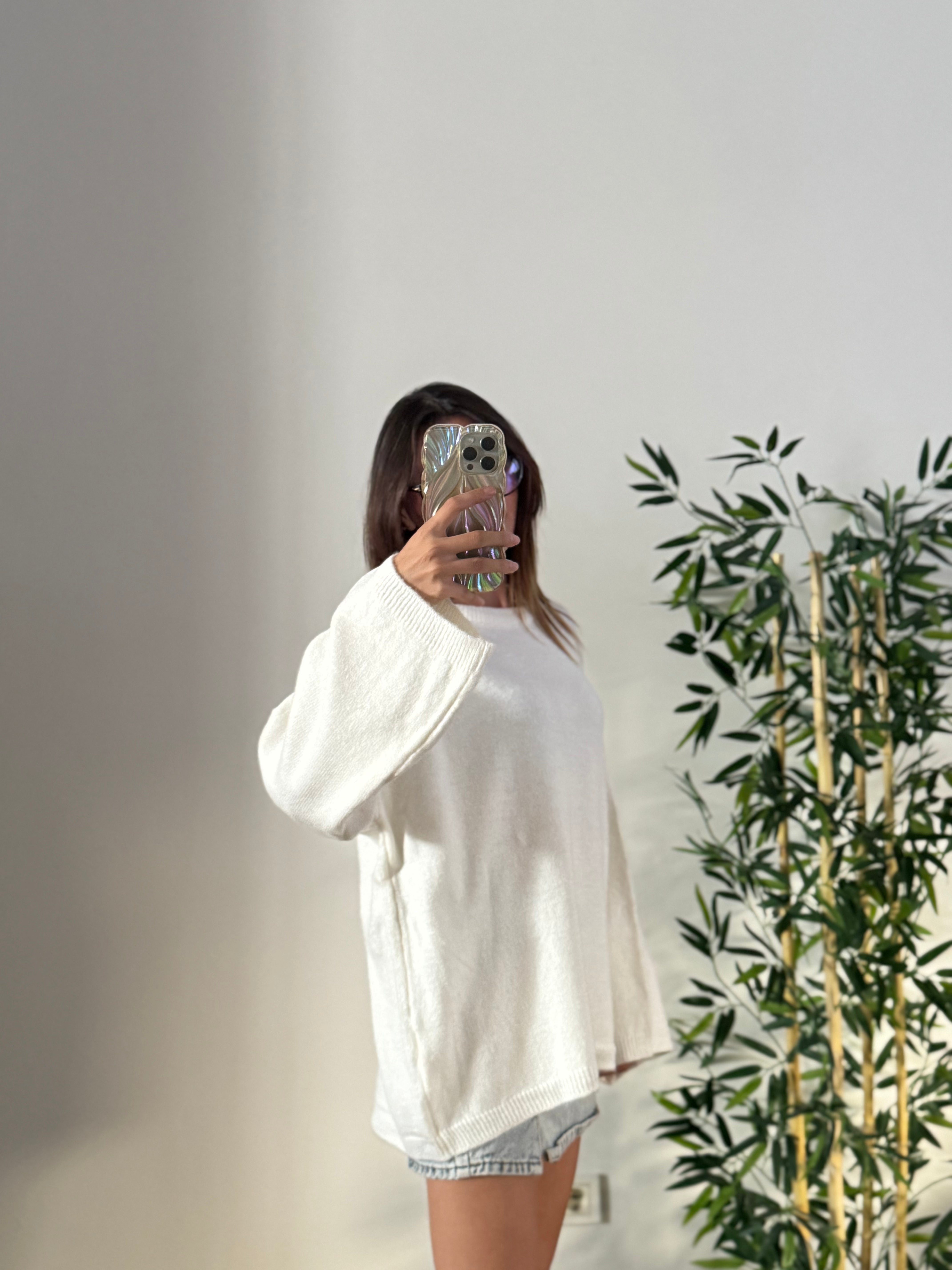 Oversize Bisiklet Yaka Pinterest Beyaz Kazak