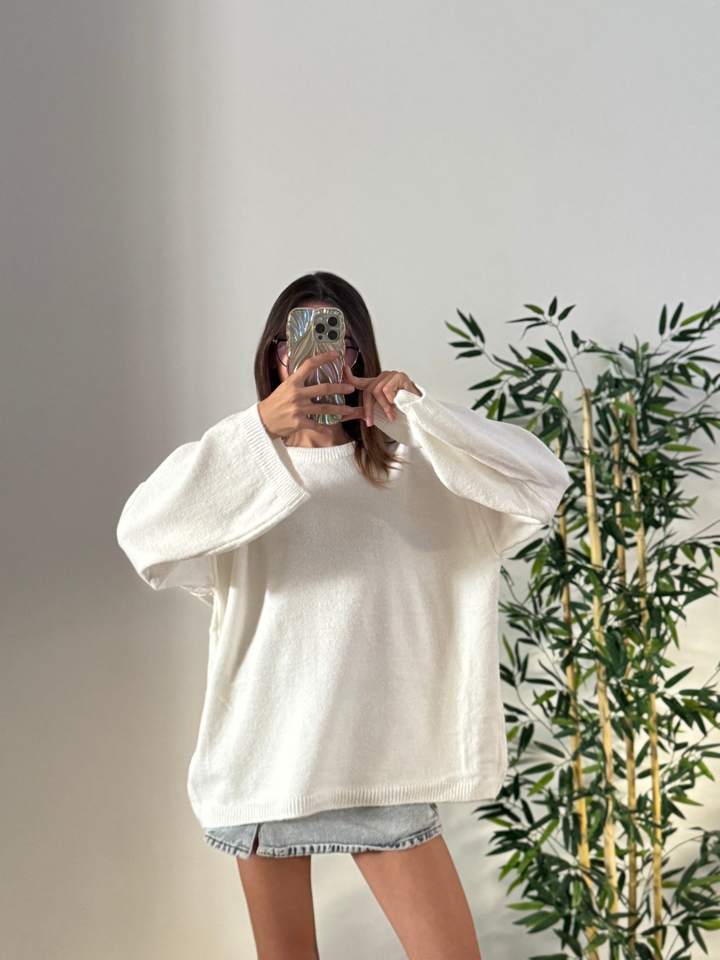 Oversize Bisiklet Yaka Pinterest Ekru Kazak
