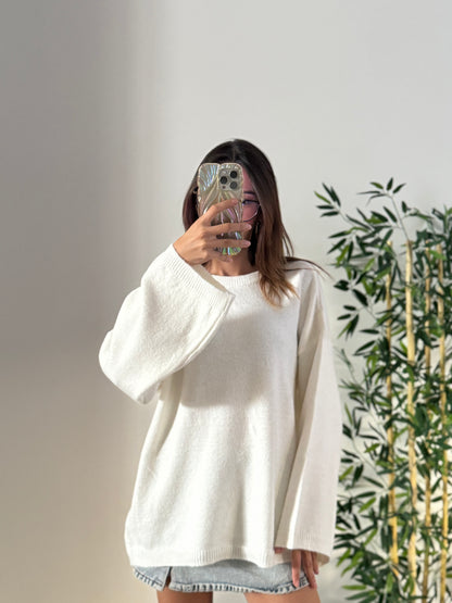 Oversize Bisiklet Yaka Pinterest Ekru Kazak