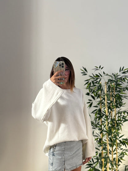 Oversize Bisiklet Yaka Pinterest Ekru Kazak