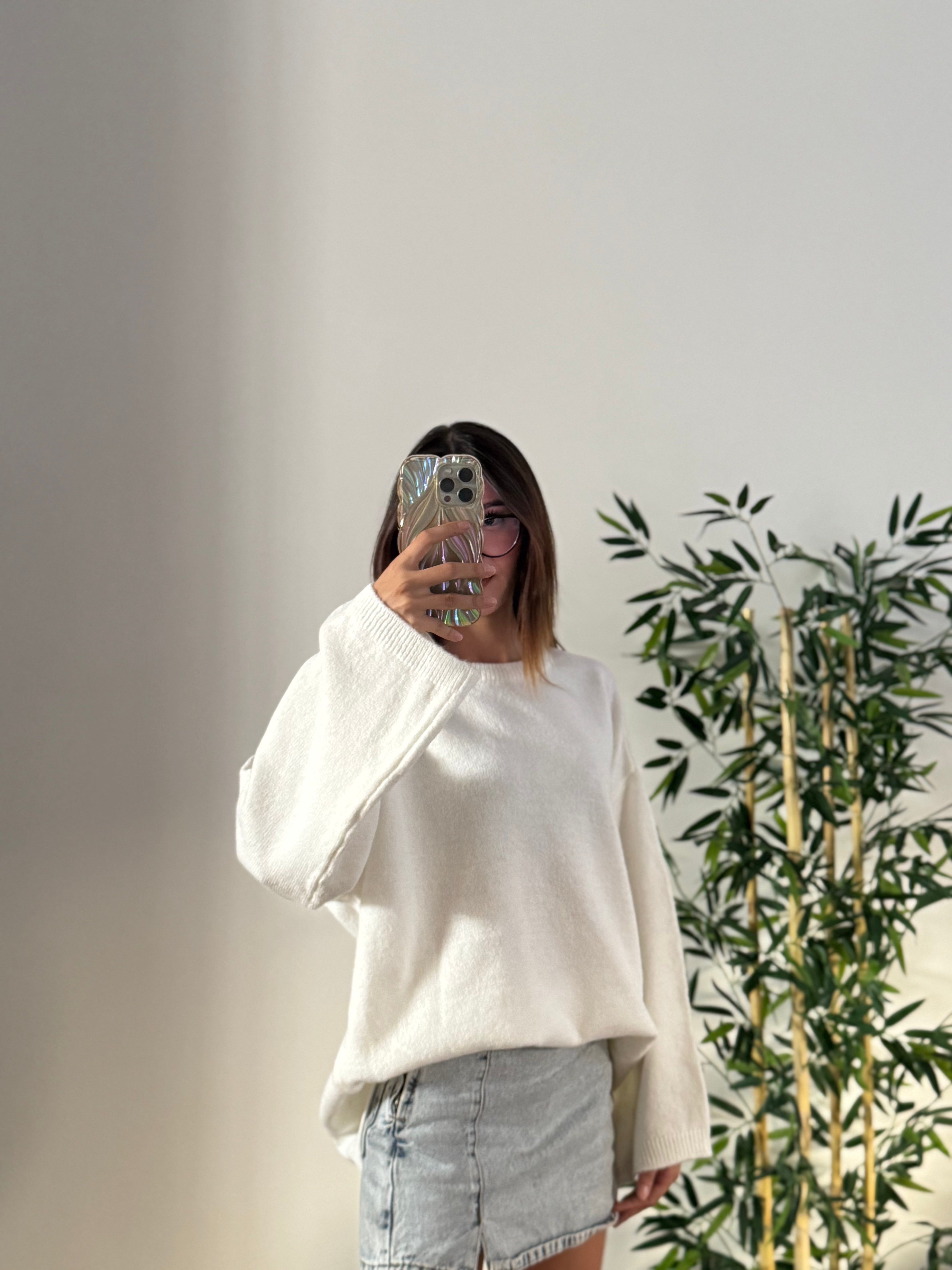 Oversize Bisiklet Yaka Pinterest Beyaz Kazak