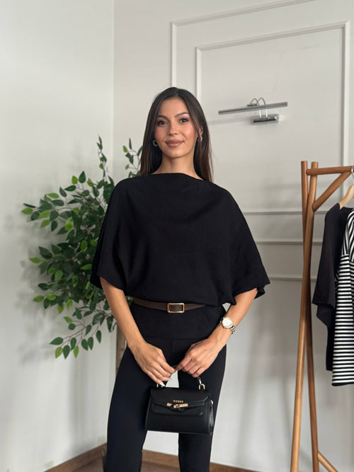 Hilda Kemerli Triko Siyah Bluz