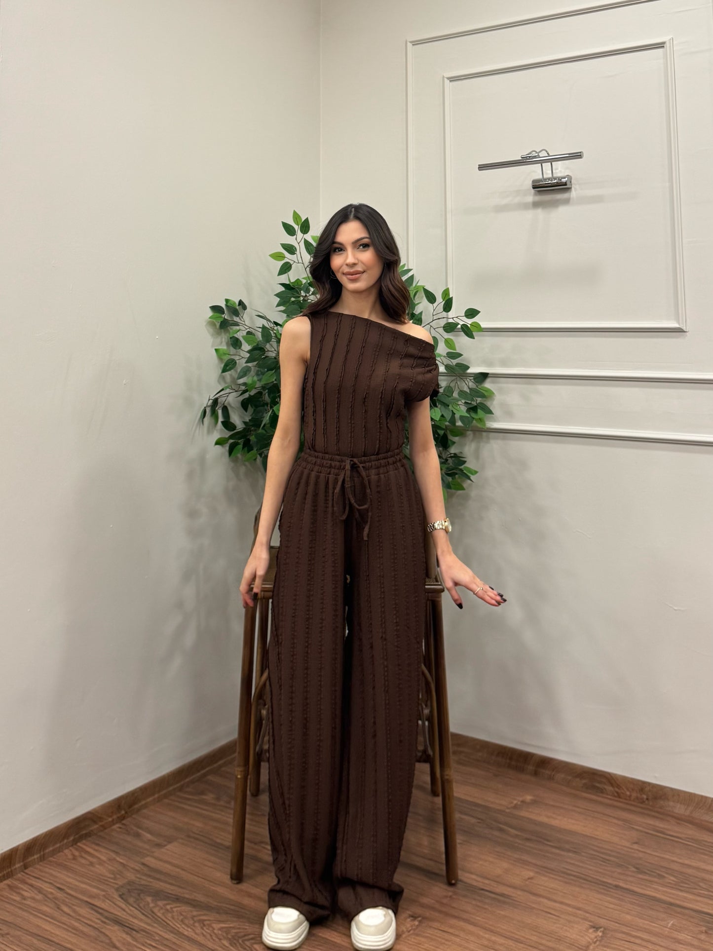 Lexi Krinkıl Kahverengi Takım