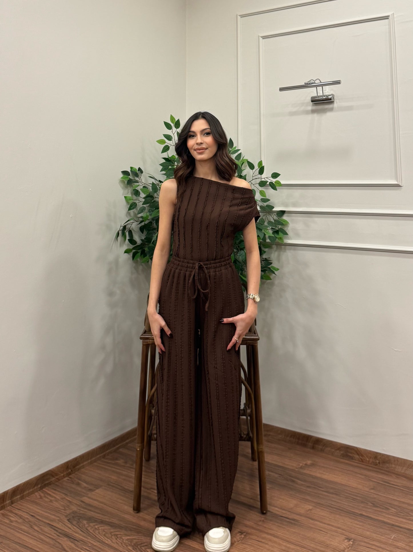 Lexi Krinkıl Kahverengi Takım
