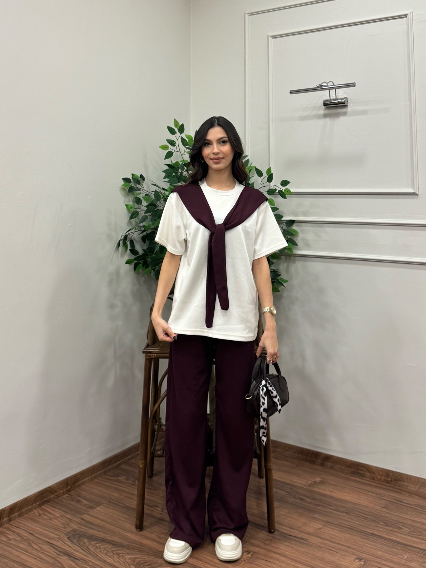 Verona Şal Bağlama Detay Mürdüm Takım