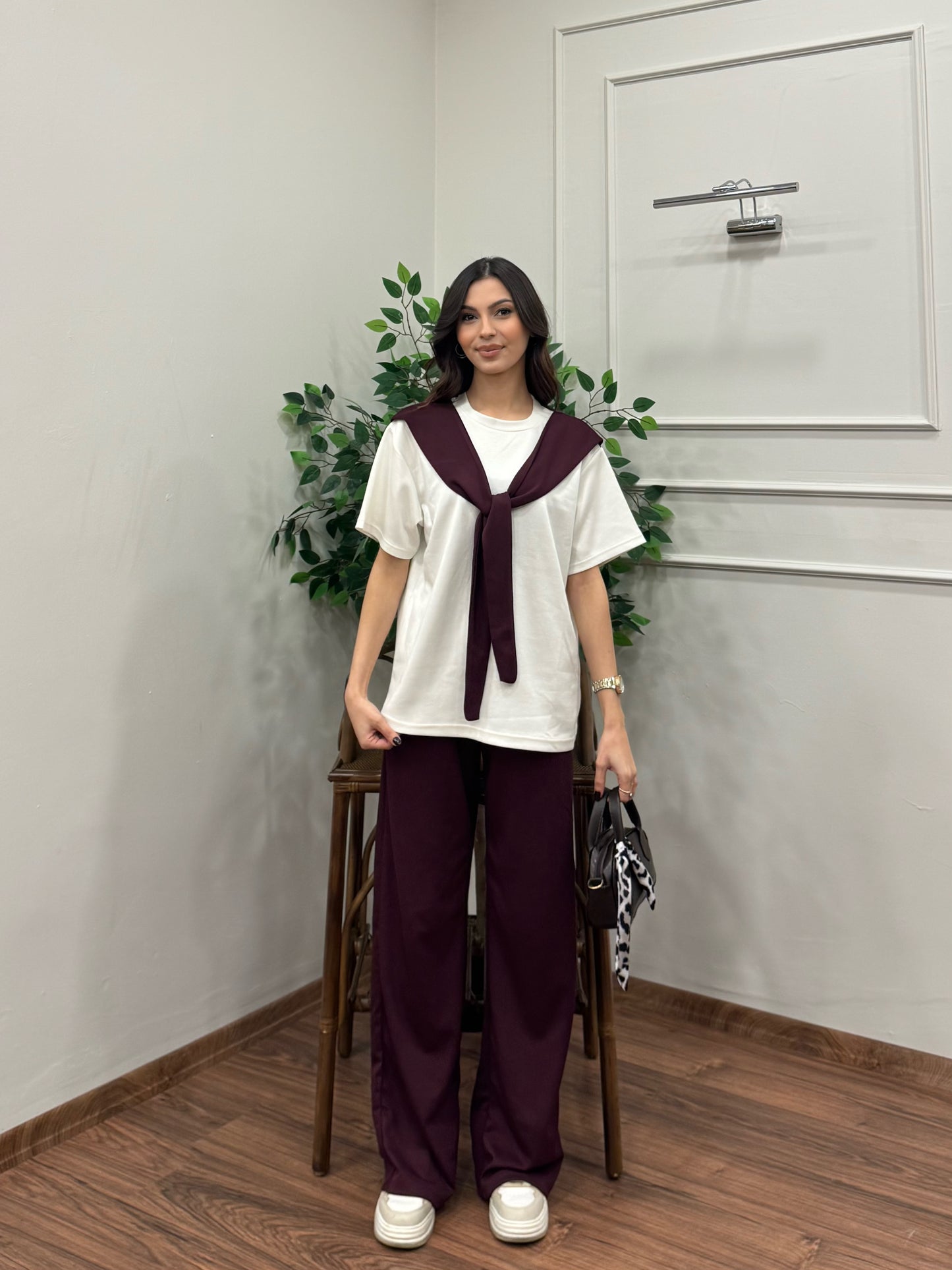 Verona Şal Bağlama Detay Mürdüm Takım