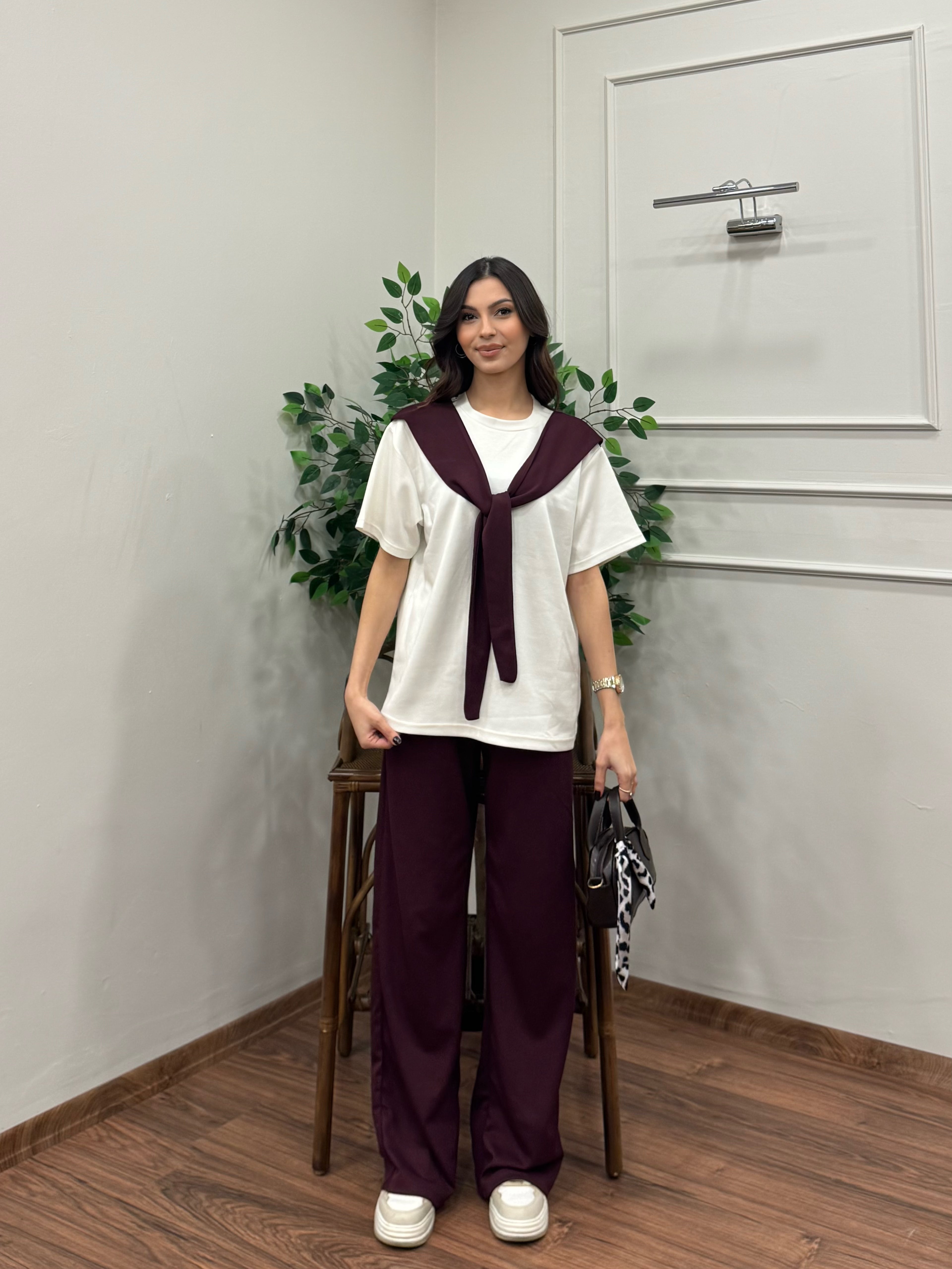 Verona Şal Bağlama Detay Mürdüm Takım