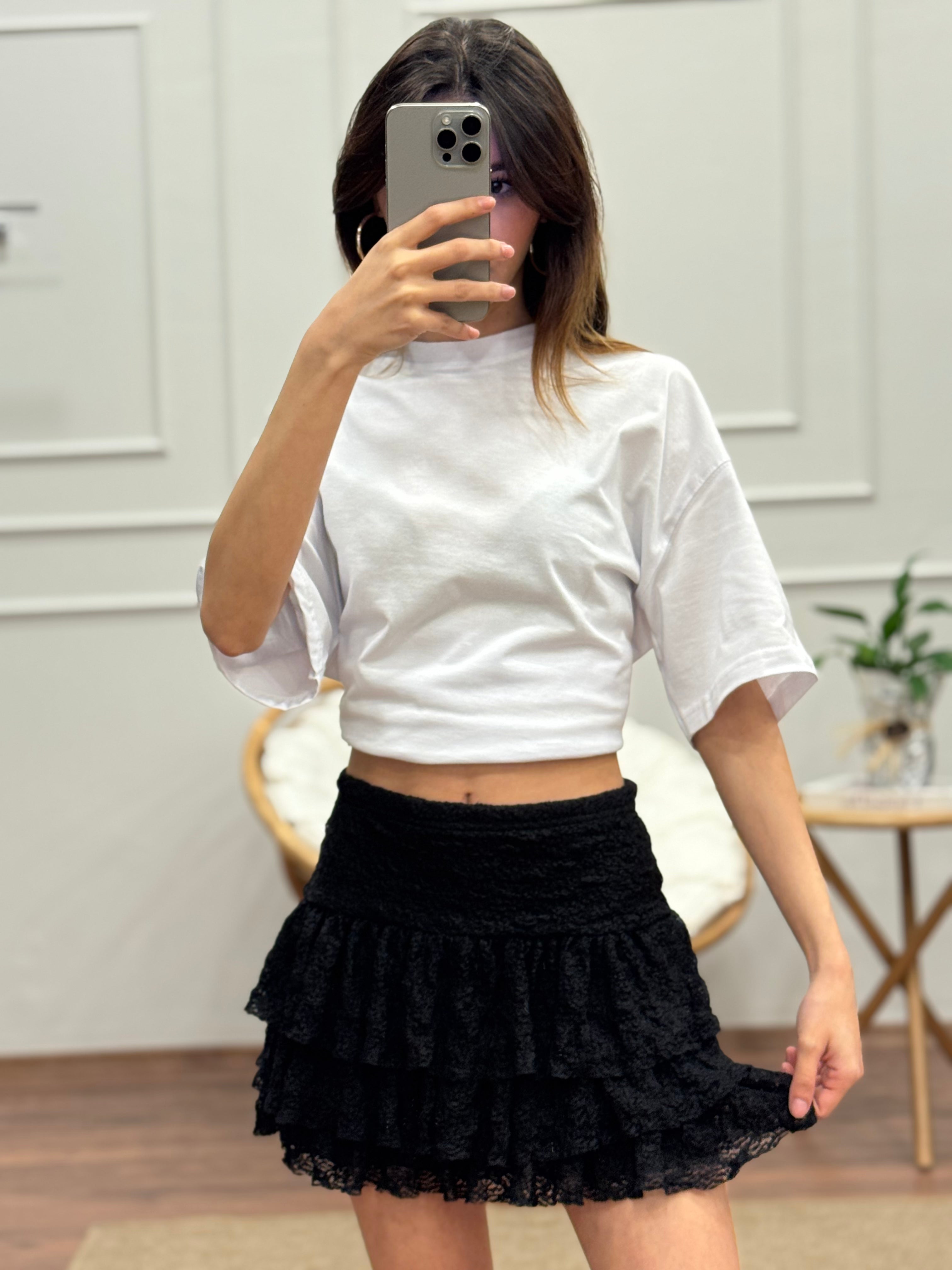 Güpürlü Mini Siyah Etek