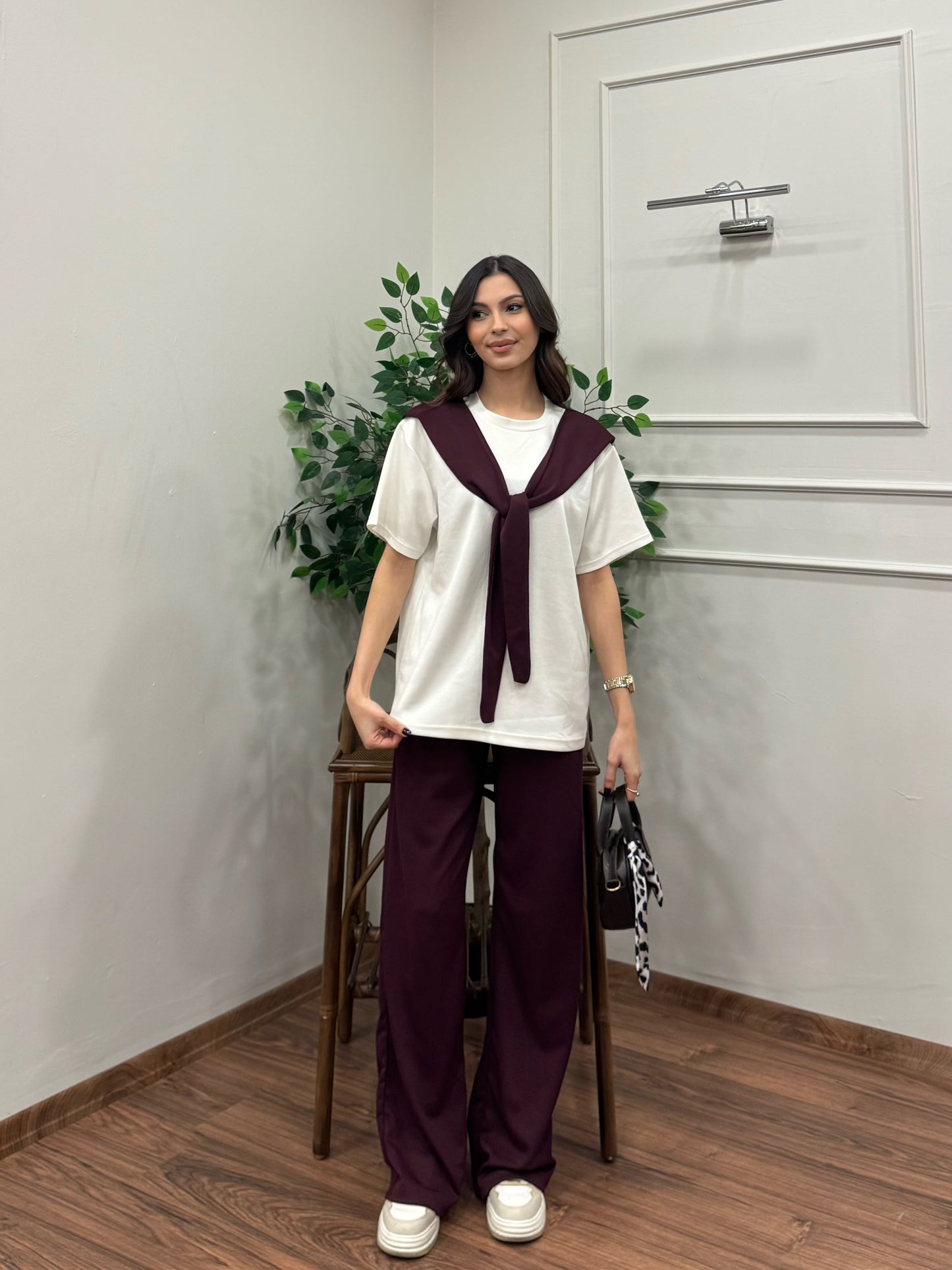 Verona Şal Bağlama Detay Mürdüm Takım