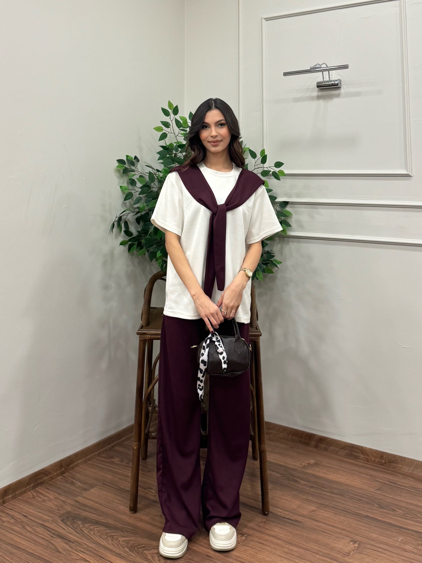 Verona Şal Bağlama Detay Mürdüm Takım