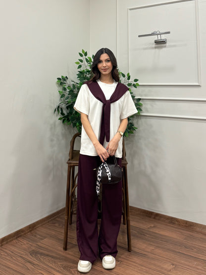 Verona Şal Bağlama Detay Mürdüm Takım