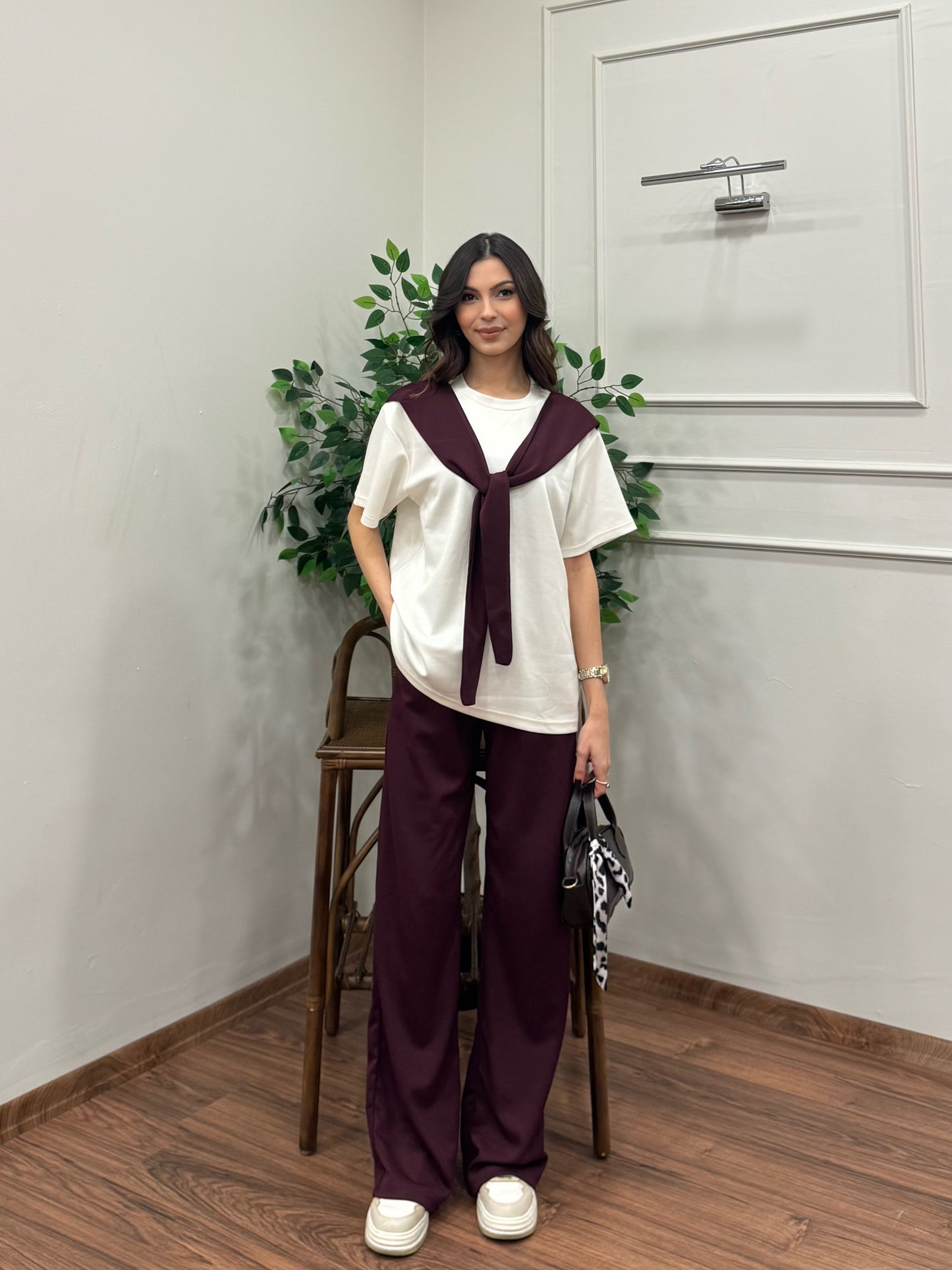 Verona Şal Bağlama Detay Mürdüm Takım