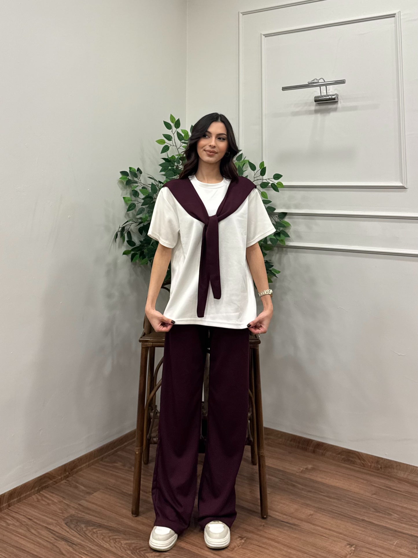Verona Şal Bağlama Detay Mürdüm Takım