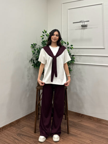 Verona Şal Bağlama Detay Mürdüm Takım
