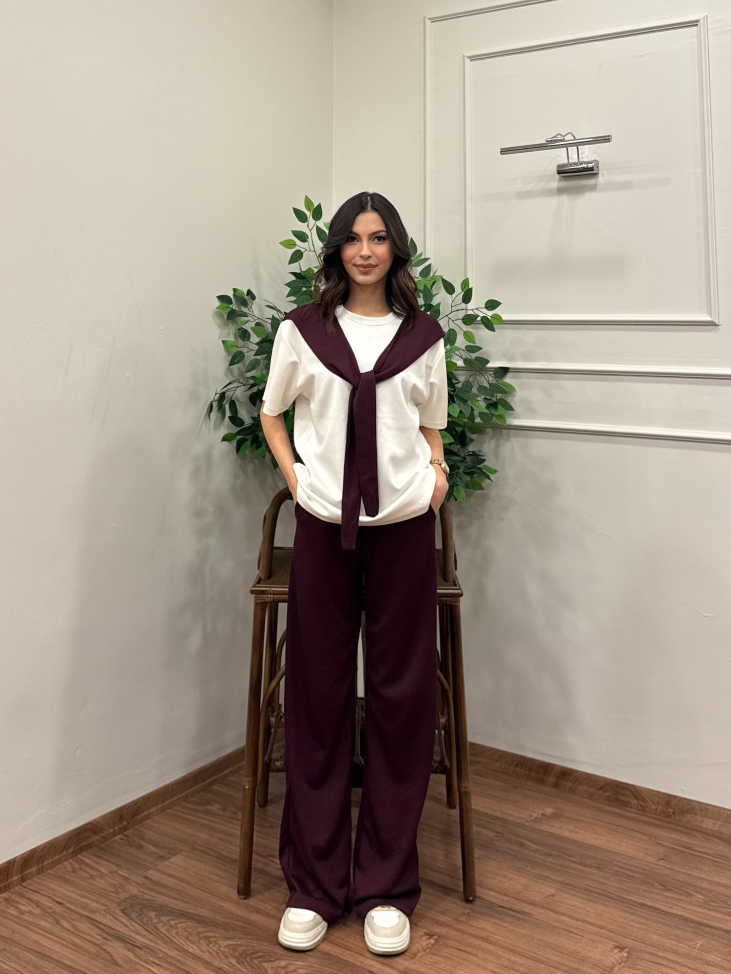 Verona Şal Bağlama Detay Mürdüm Takım