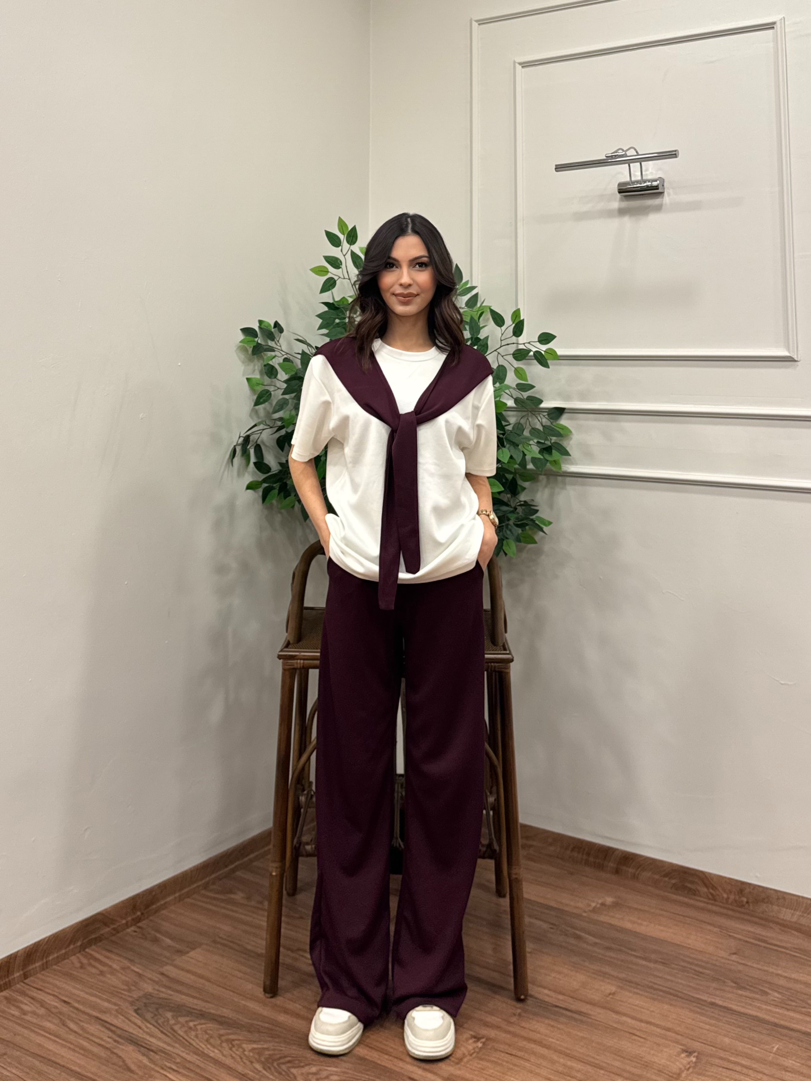 Verona Şal Bağlama Detay Mürdüm Takım