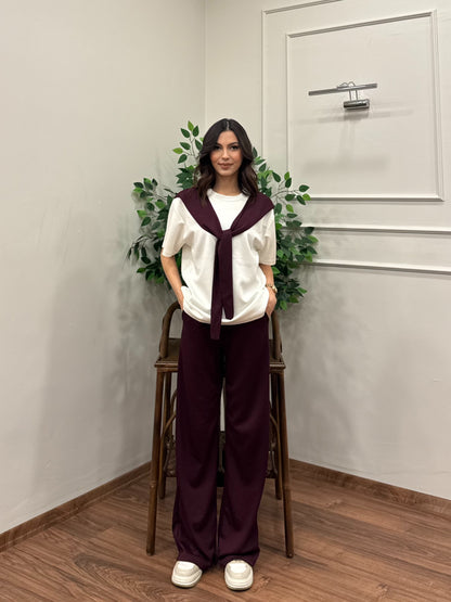 Verona Şal Bağlama Detay Mürdüm Takım