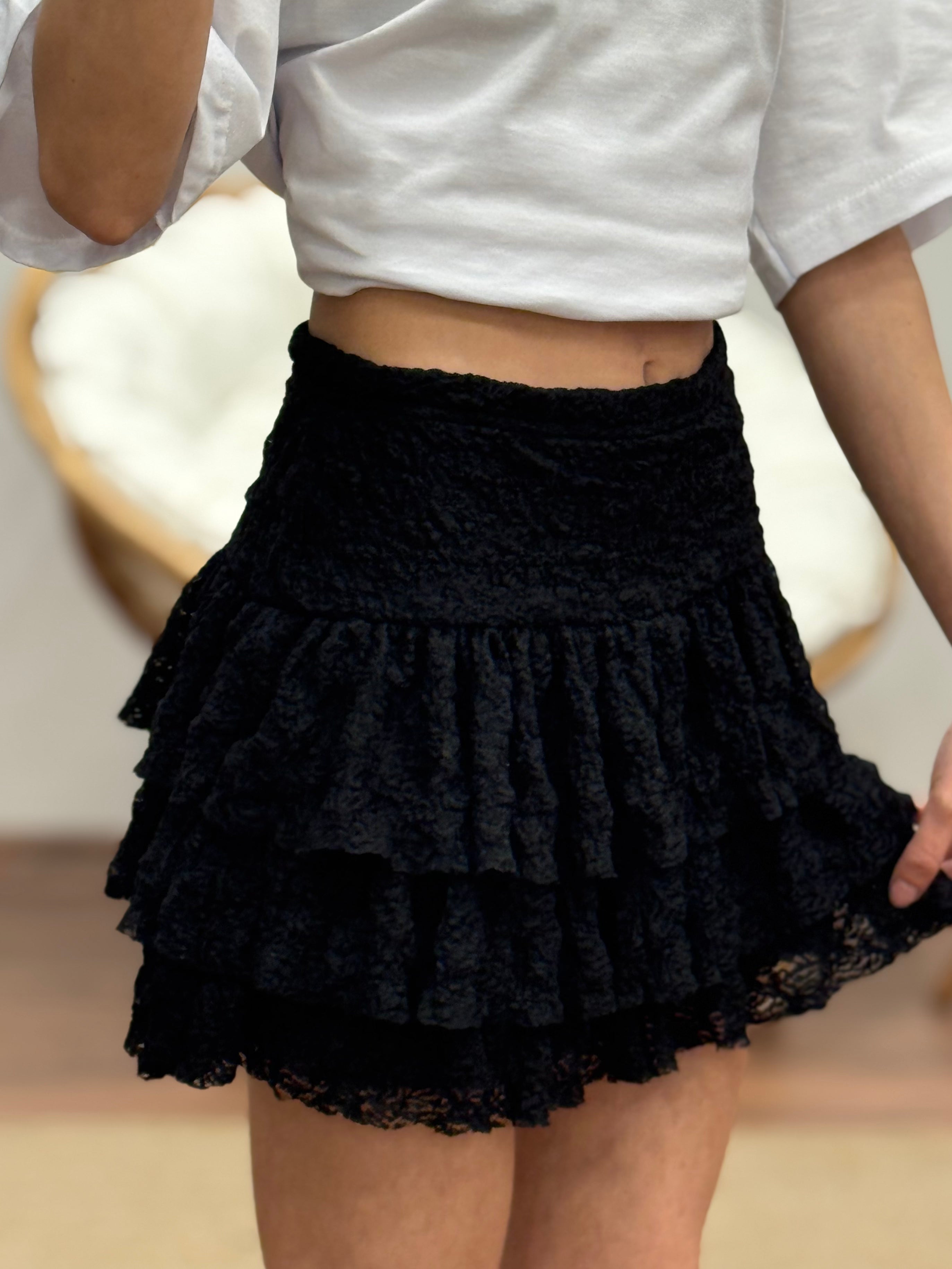 Güpürlü Mini Siyah Etek