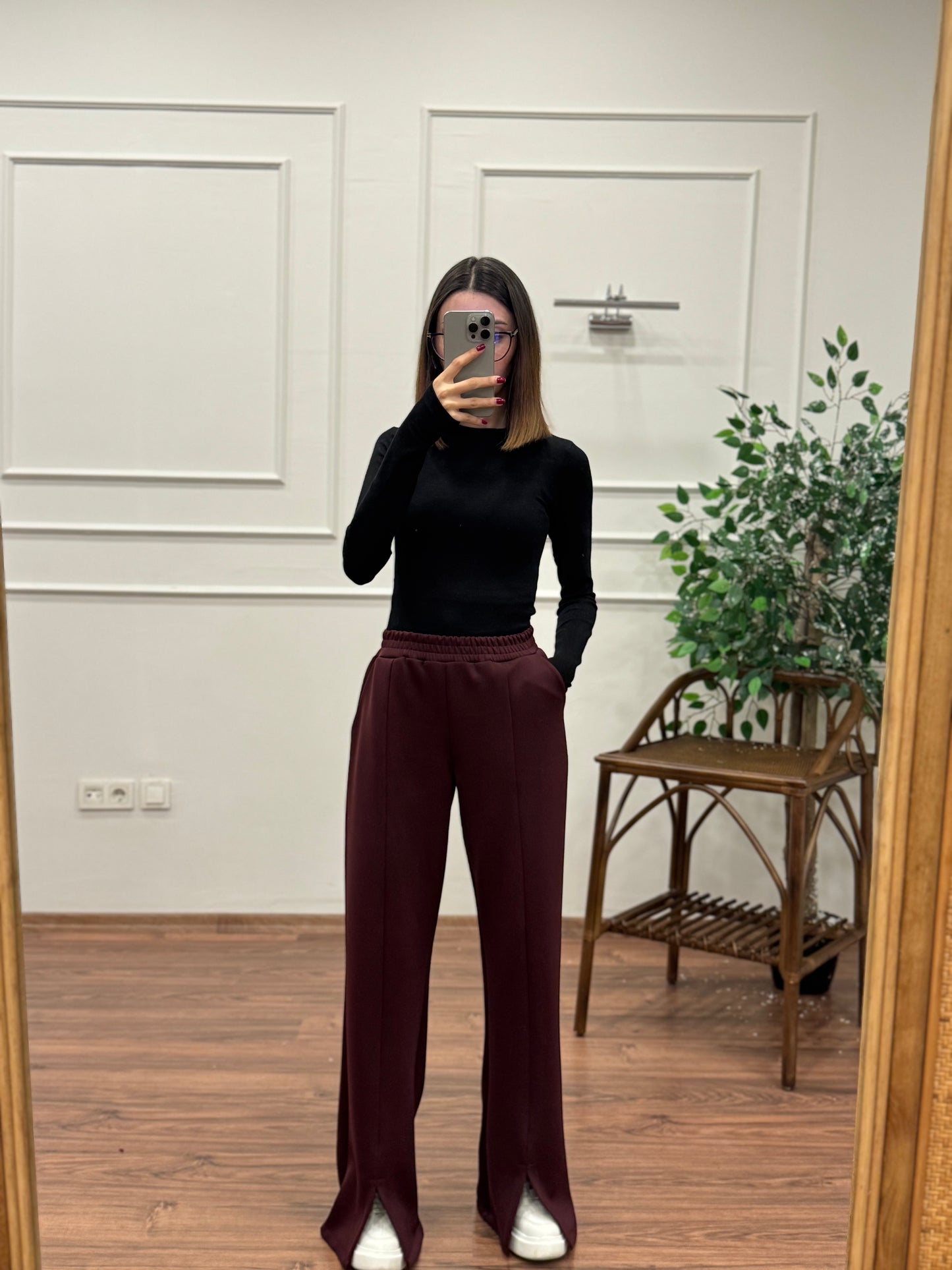 Megi Scuba Yırtmaç Detay Bordo Pantolon