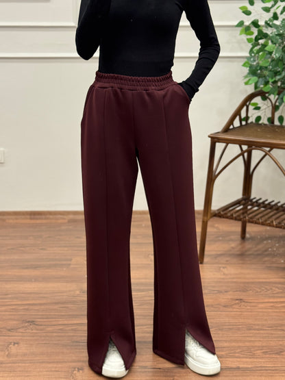 Megi Scuba Yırtmaç Detay Bordo Pantolon