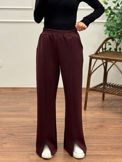 Megi Scuba Yırtmaç Detay Bordo Pantolon