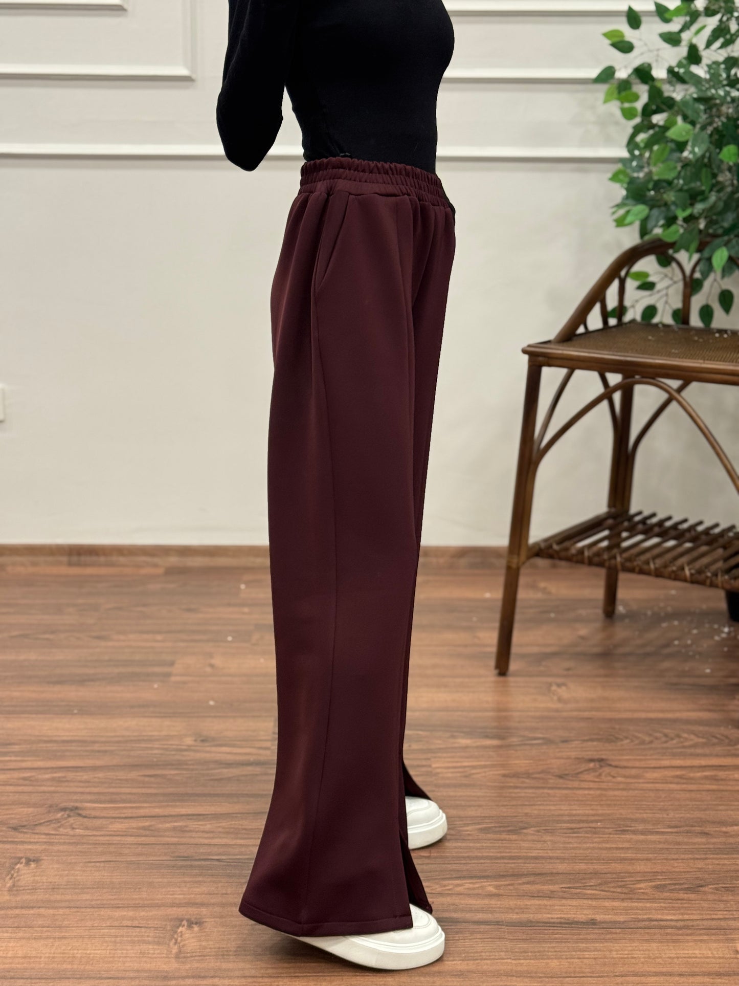 Megi Scuba Yırtmaç Detay Bordo Pantolon