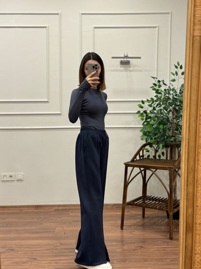 Megi Scuba Yırtmaç Detay Lacivert Pantolon