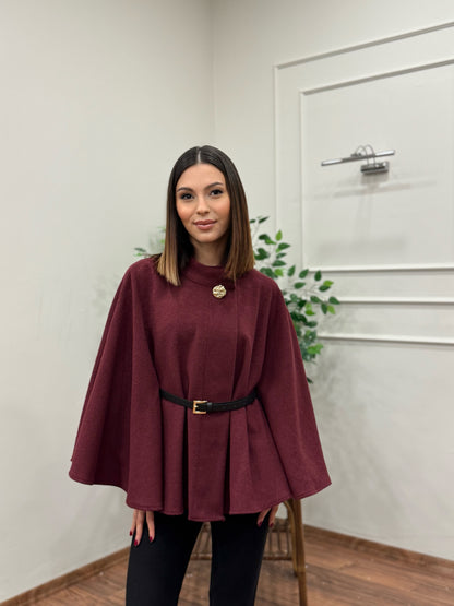 Liya Kemerli Kaşe Bordo Panço