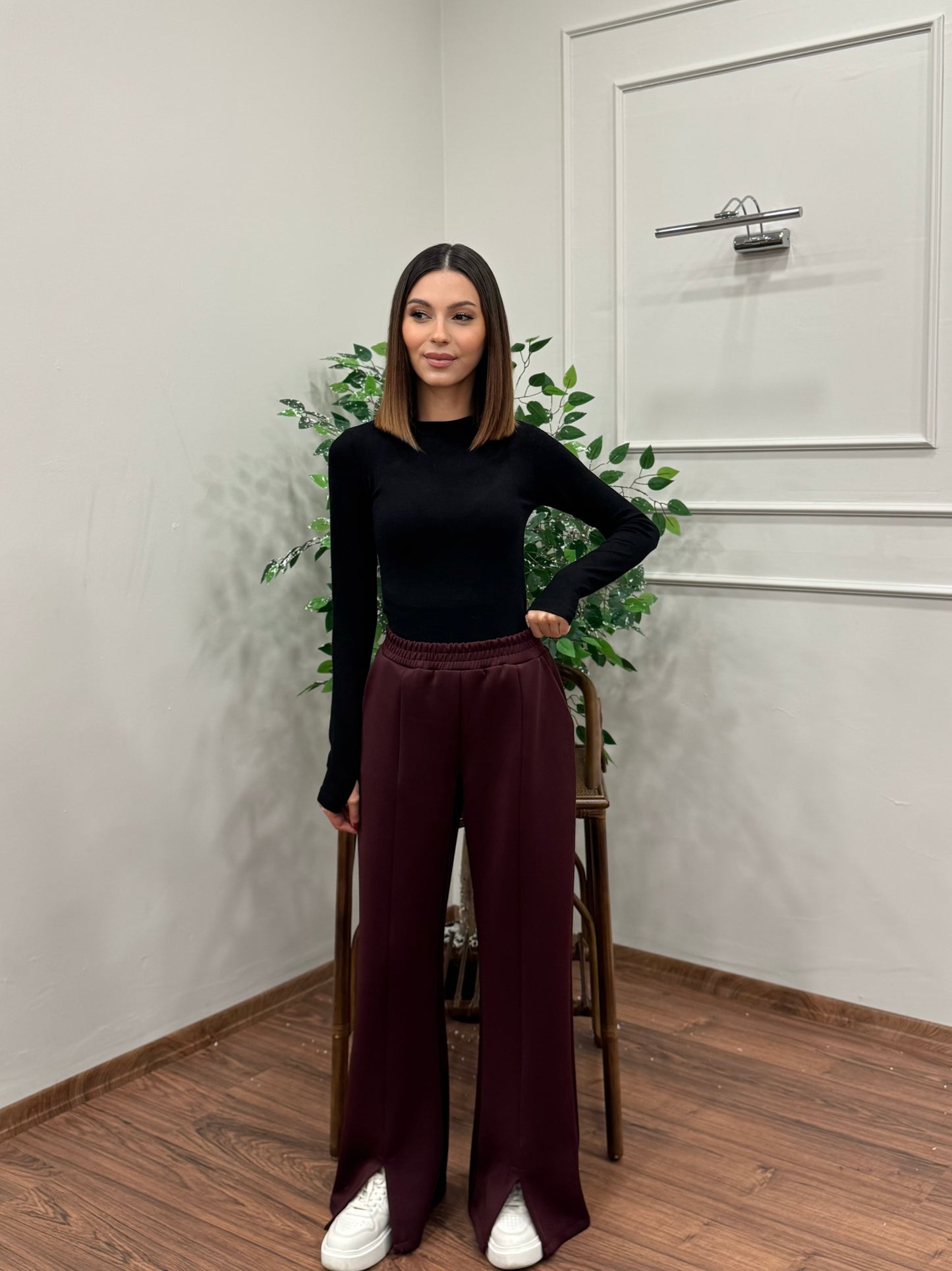 Megi Scuba Yırtmaç Detay Bordo Pantolon