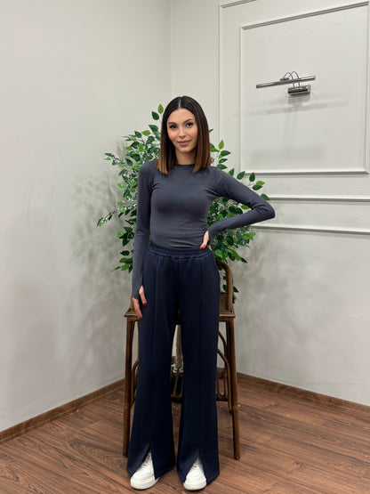 Megi Scuba Yırtmaç Detay Lacivert Pantolon