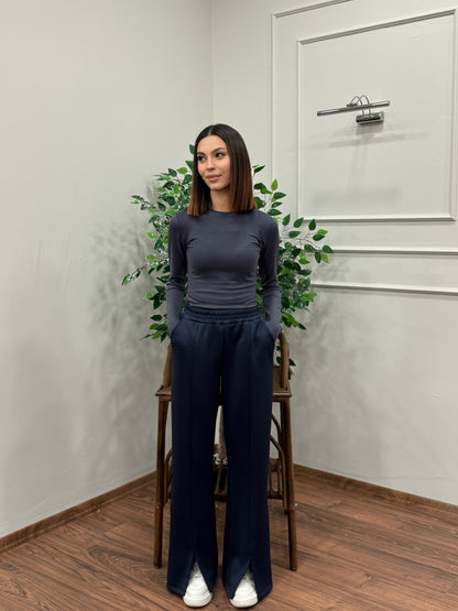 Megi Scuba Yırtmaç Detay Lacivert Pantolon