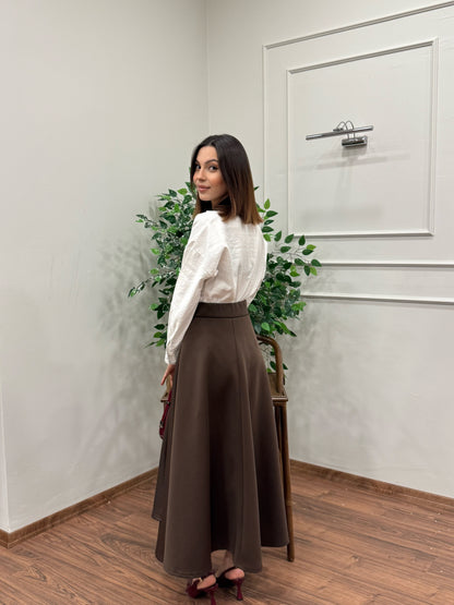 Margo Bağlama Detay Scuba Kahverengi Etek