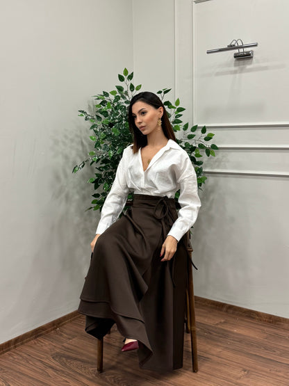 Margo Bağlama Detay Scuba Kahverengi Etek