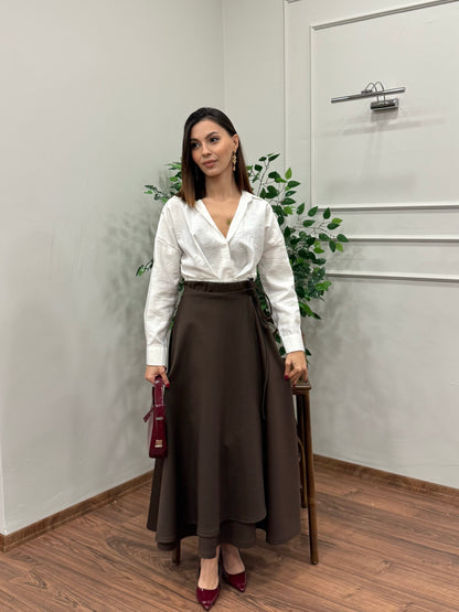 Margo Bağlama Detay Scuba Kahverengi Etek