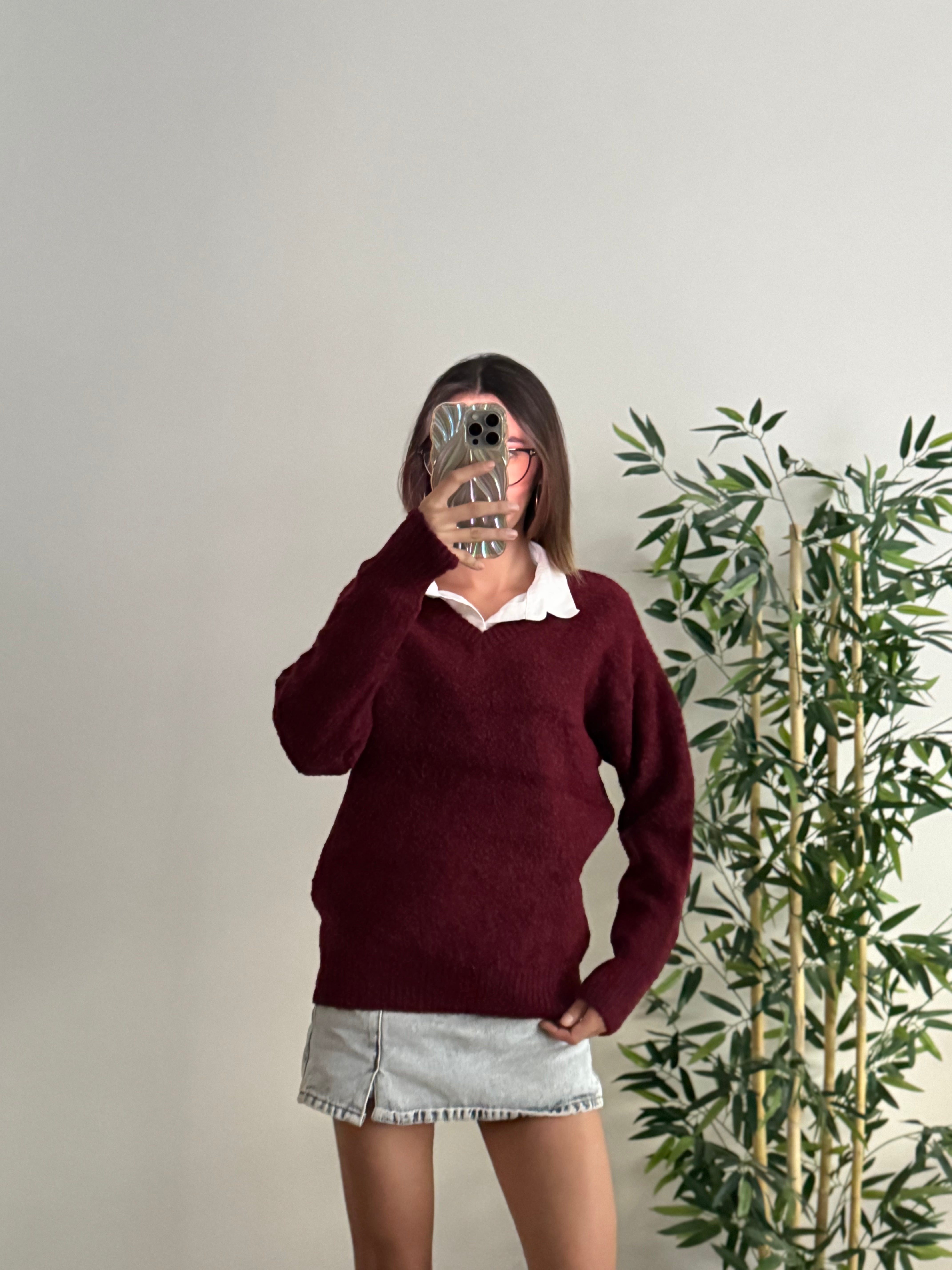 Triko V Yaka Bordo Kazak