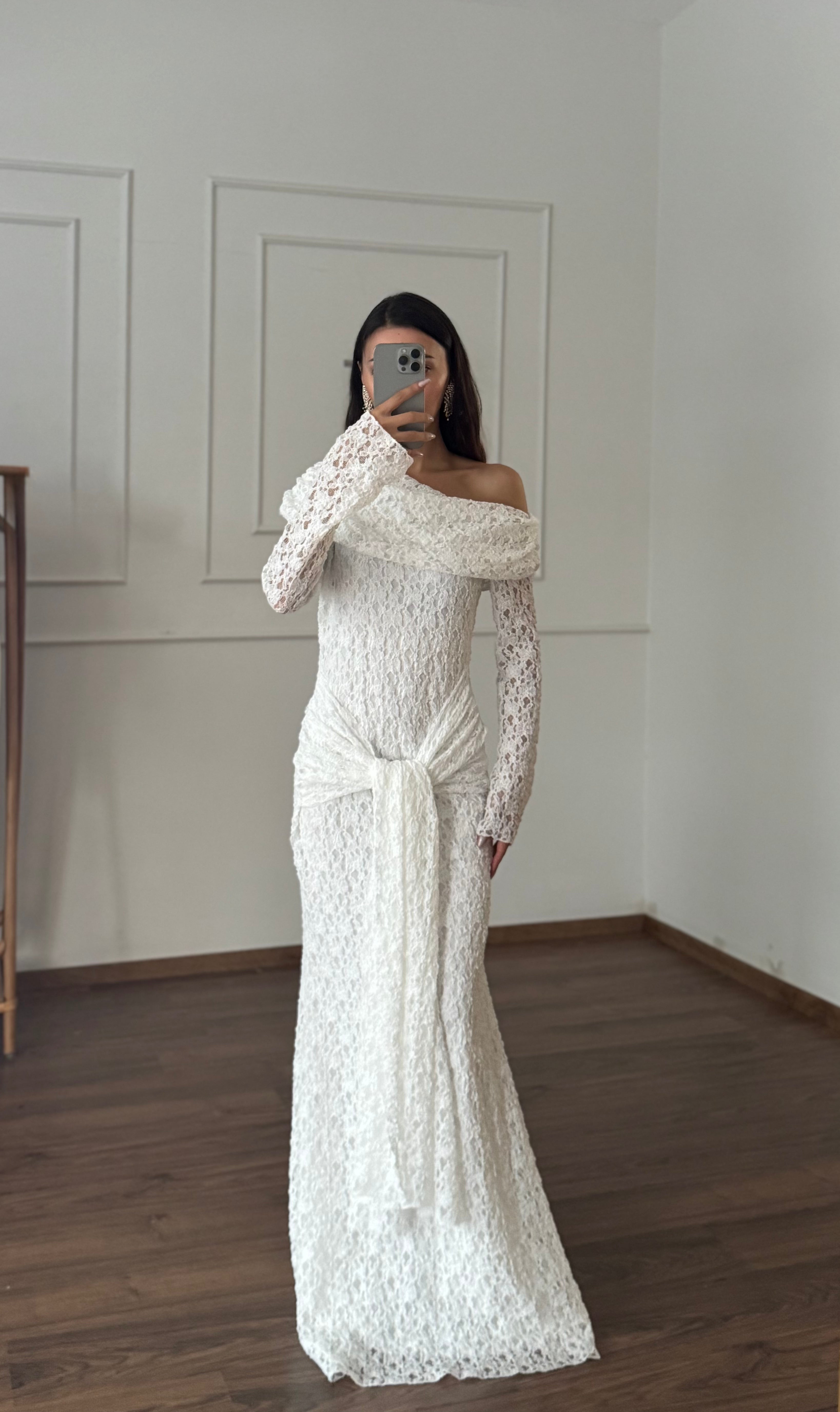 Dream Astarlı Dantel Tasarım Beyaz Elbise