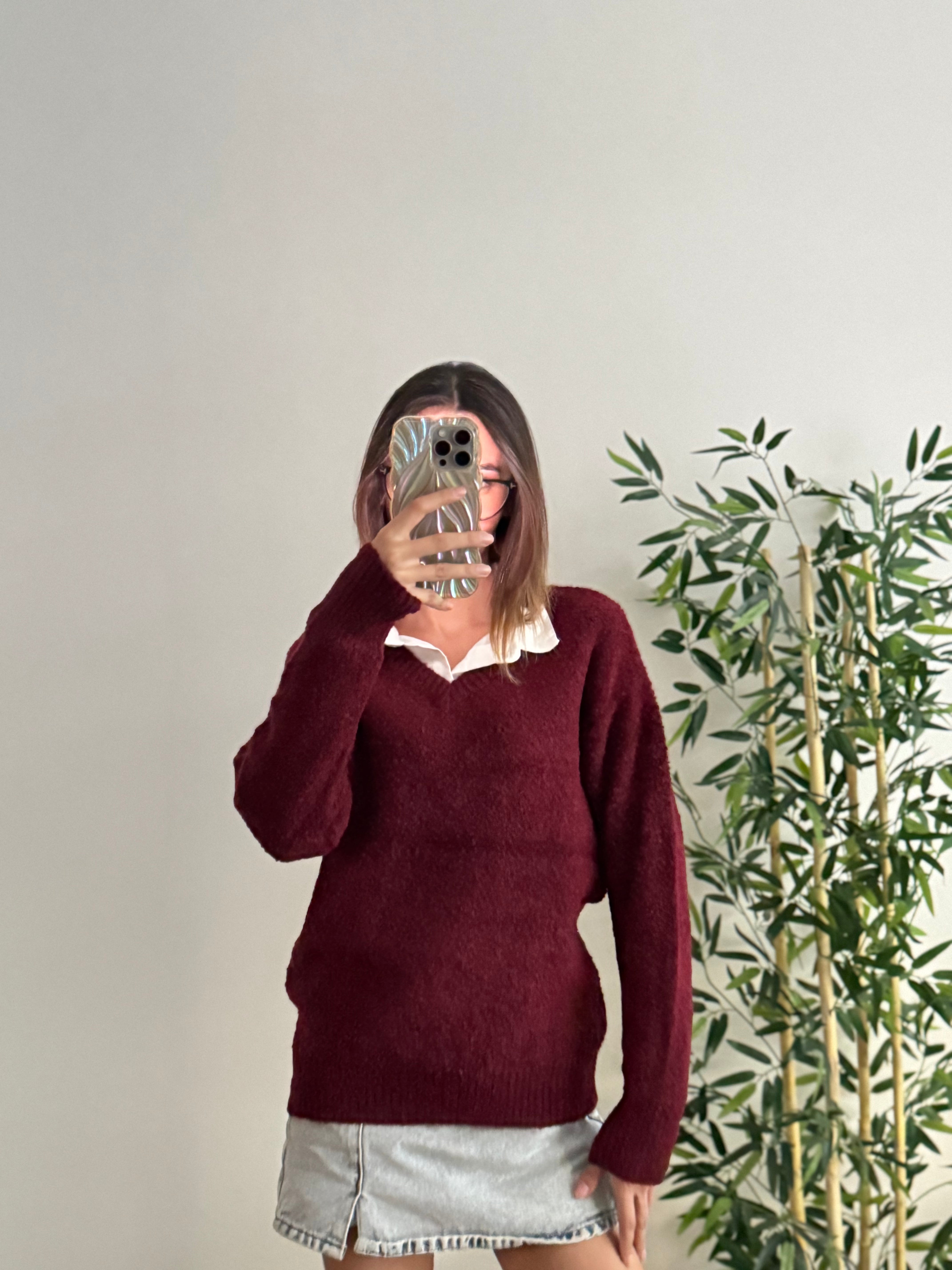 Triko V Yaka Bordo Kazak