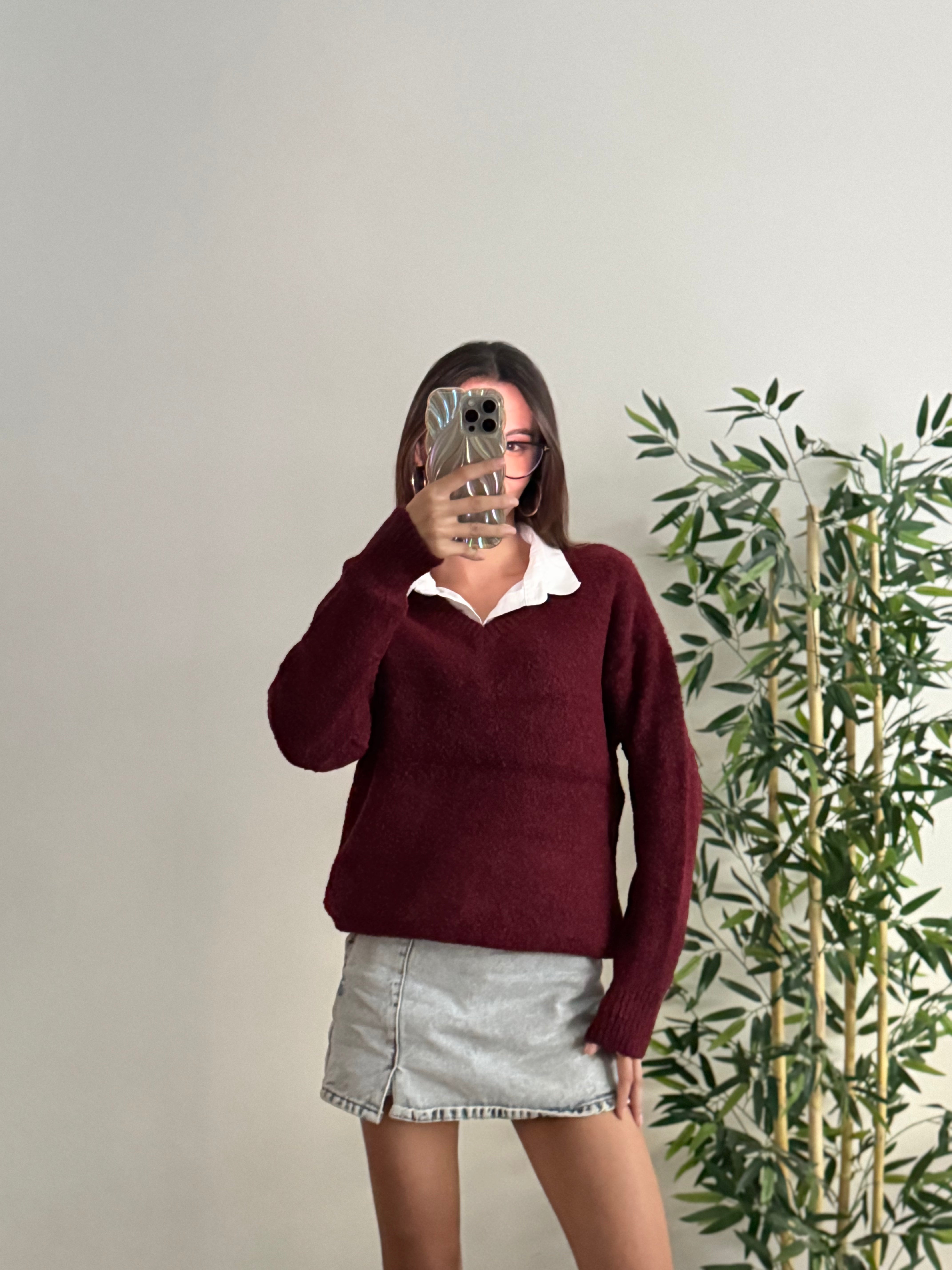 Triko V Yaka Bordo Kazak