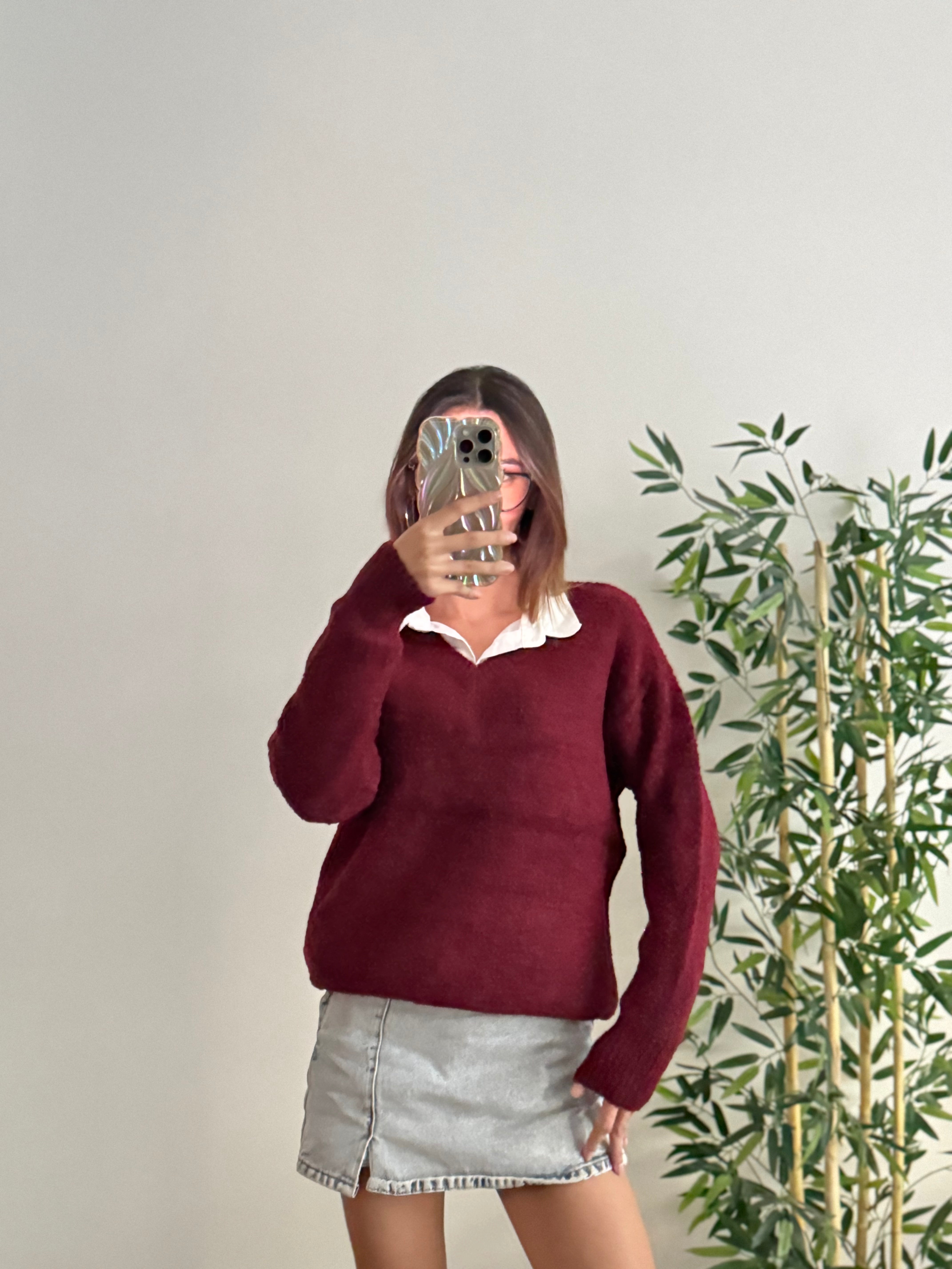 Triko V Yaka Bordo Kazak