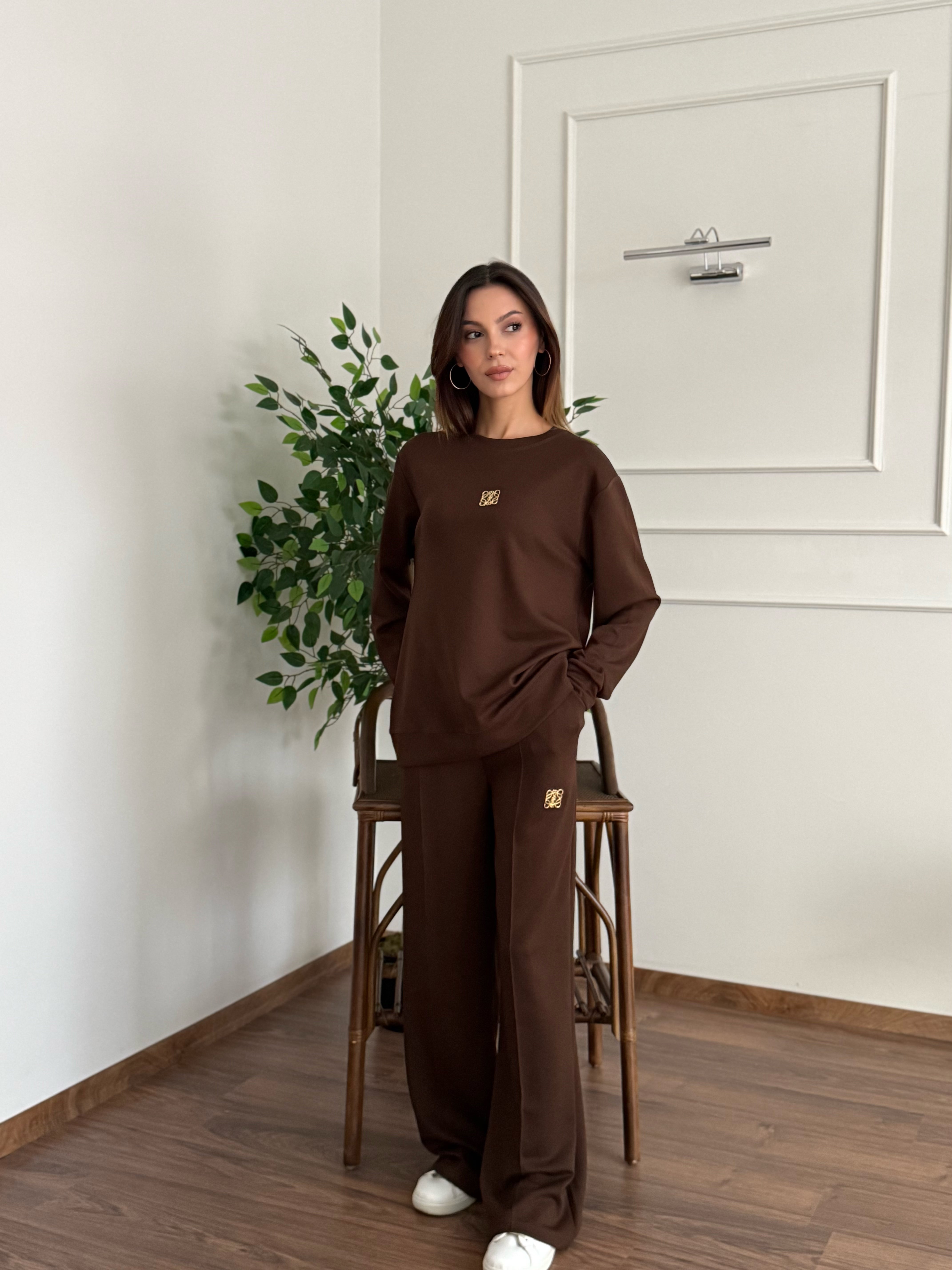 Allura Bluz Pantolon Kahverengi Takım