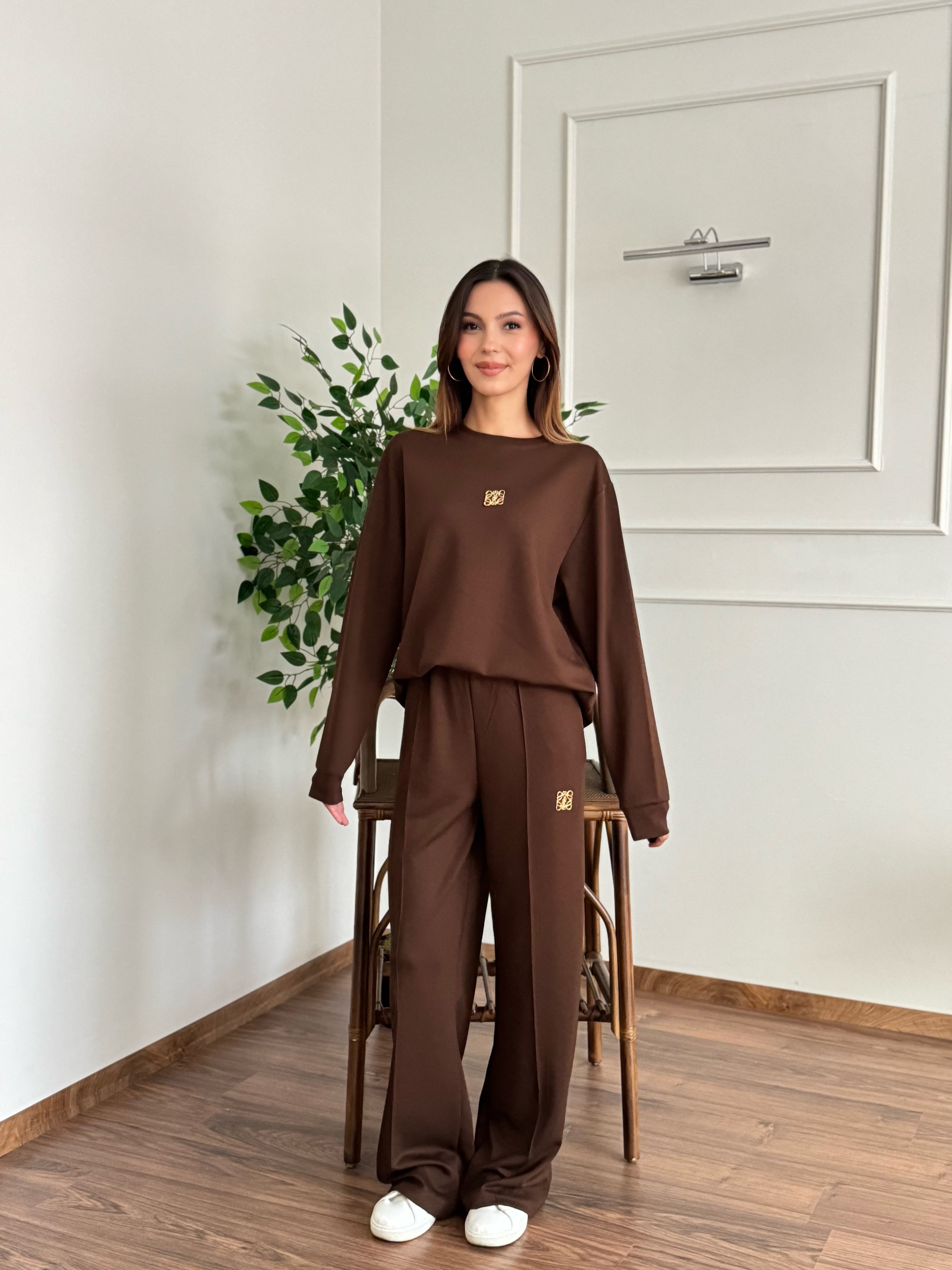 Allura Bluz Pantolon Kahverengi Takım