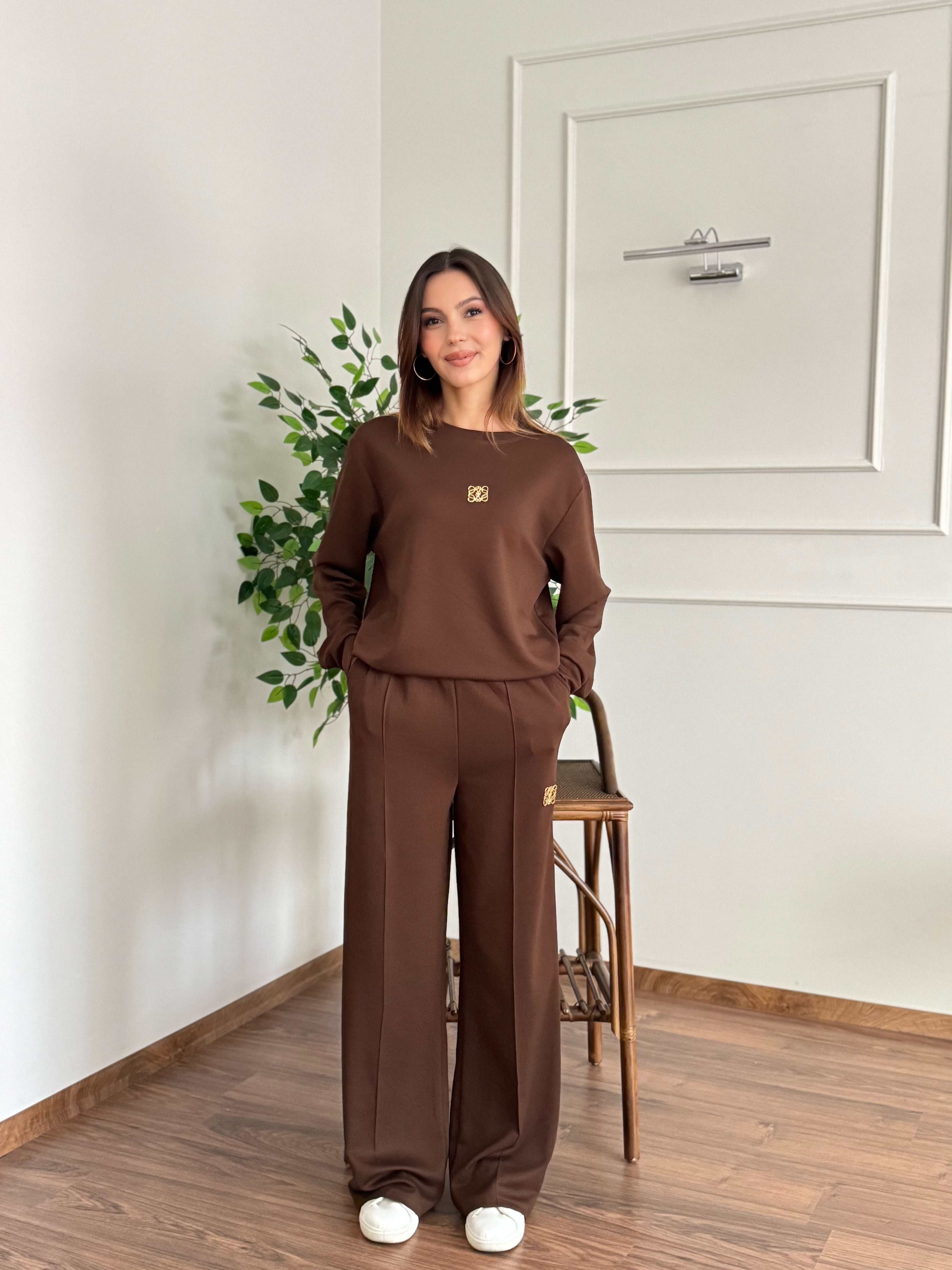 Allura Bluz Pantolon Kahverengi Takım