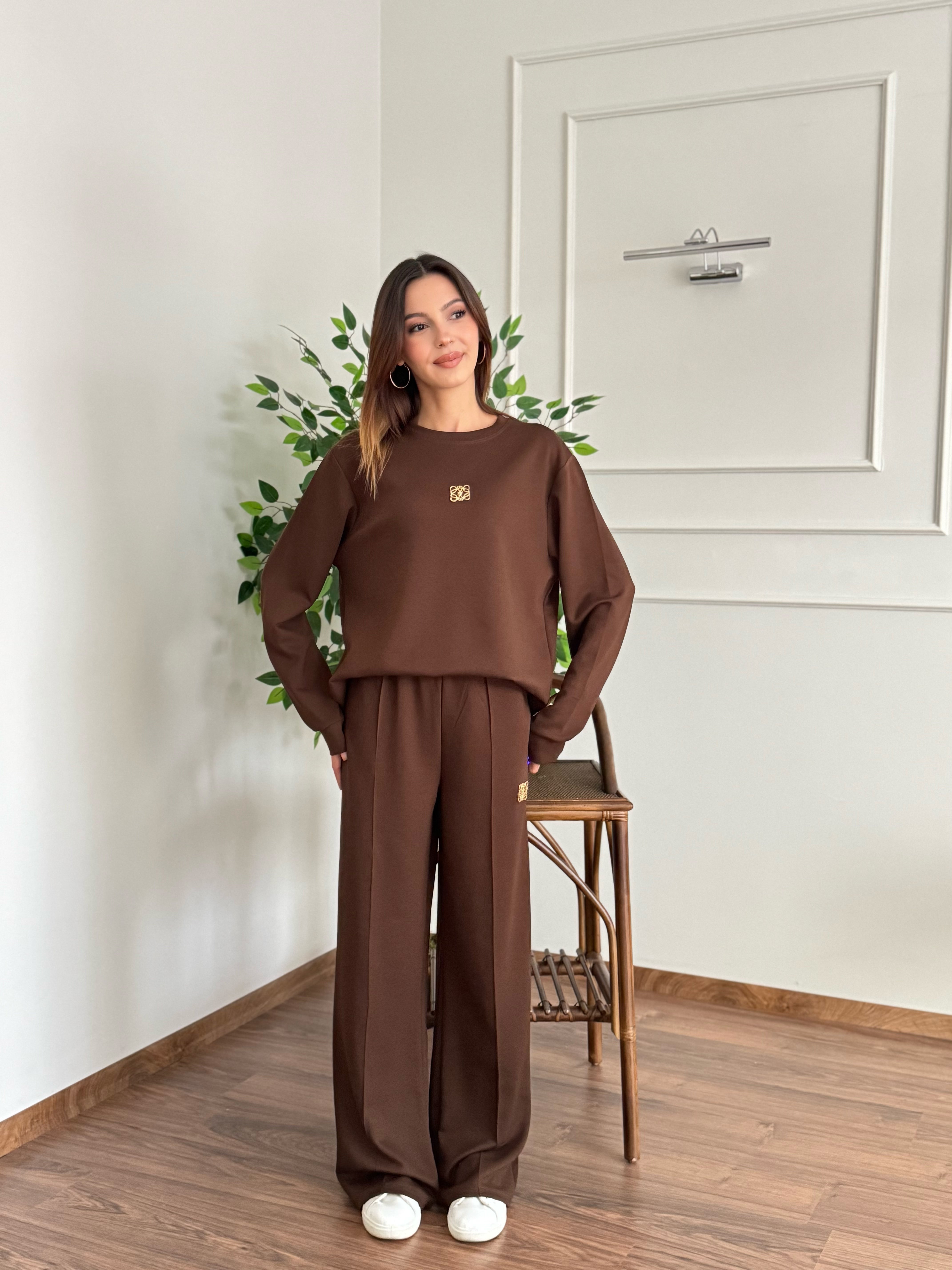 Allura Bluz Pantolon Kahverengi Takım