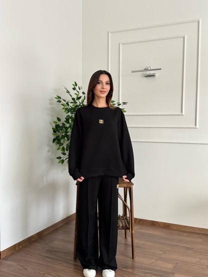 'Allura' Bluz Pantolon Siyah Takım