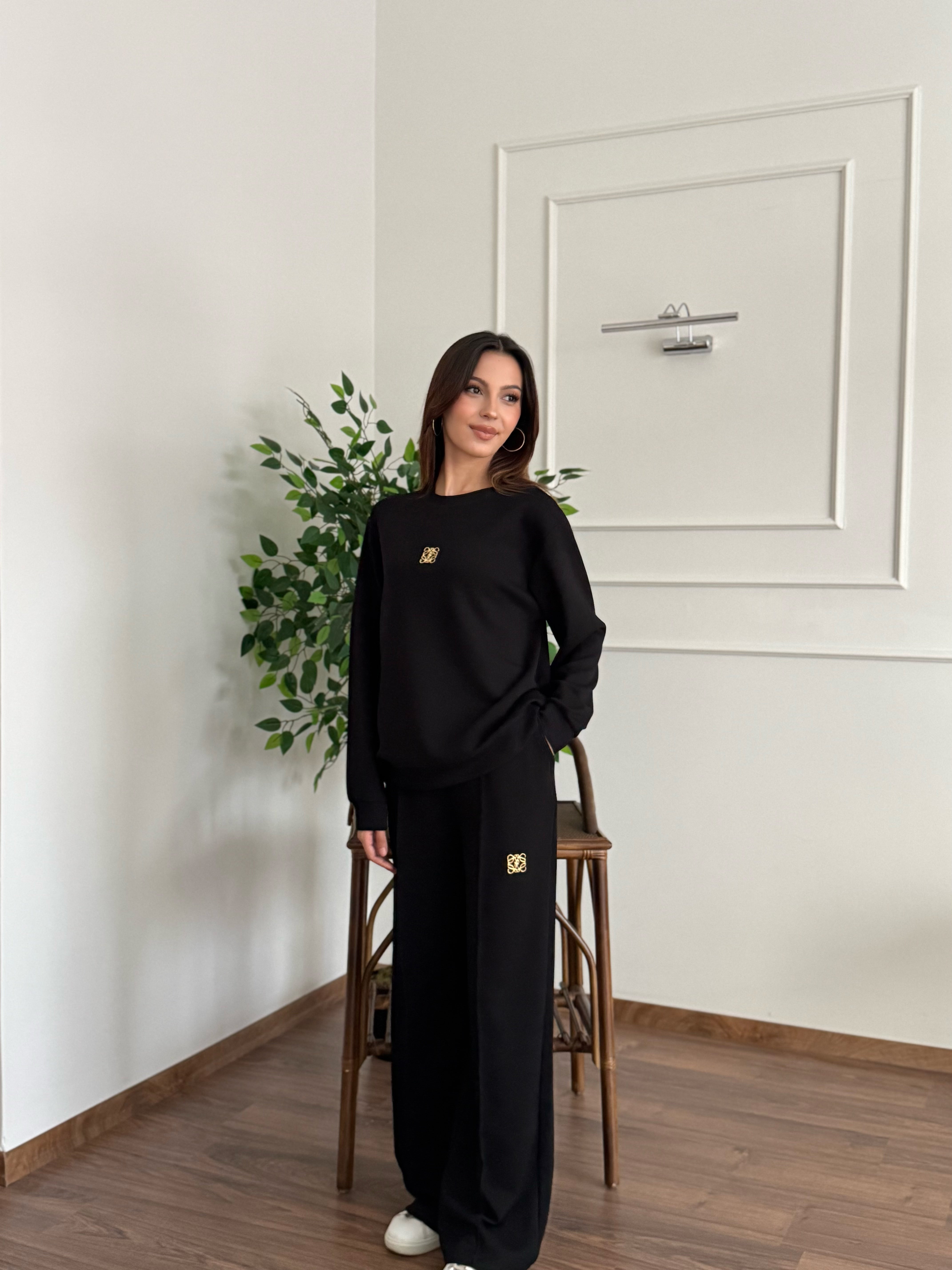 Allura Bluz Pantolon Siyah Takım